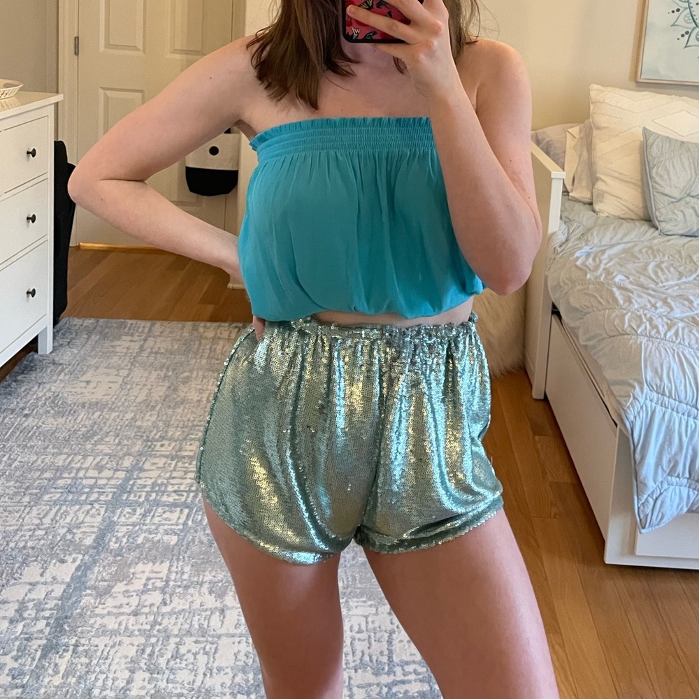 Free people teal sequin shorts